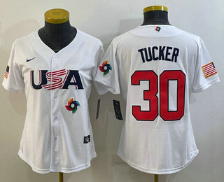 Womens USA Baseball #30 Kyle Tucker 2023 White World Classic Stitched Jerseys